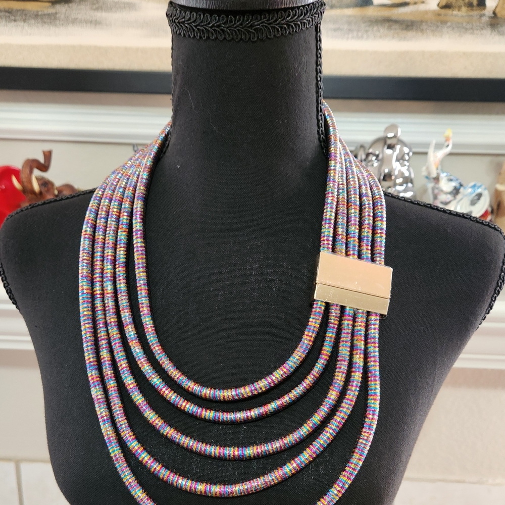 Multicolor Beaded Necklace with Gold Accent